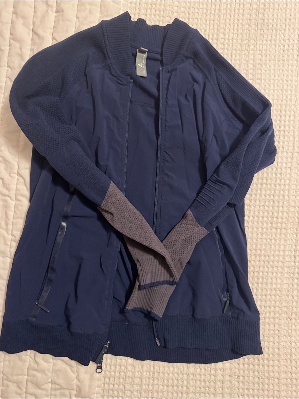 Adidas by Stella McCartney Navy Blue Bomber Jacket with Gray Cuffs